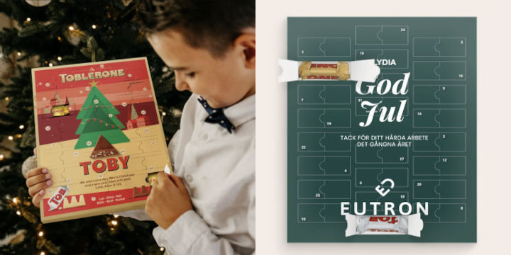 Toblerone julkalender med egen design - Adventskalender med toblerone choklad