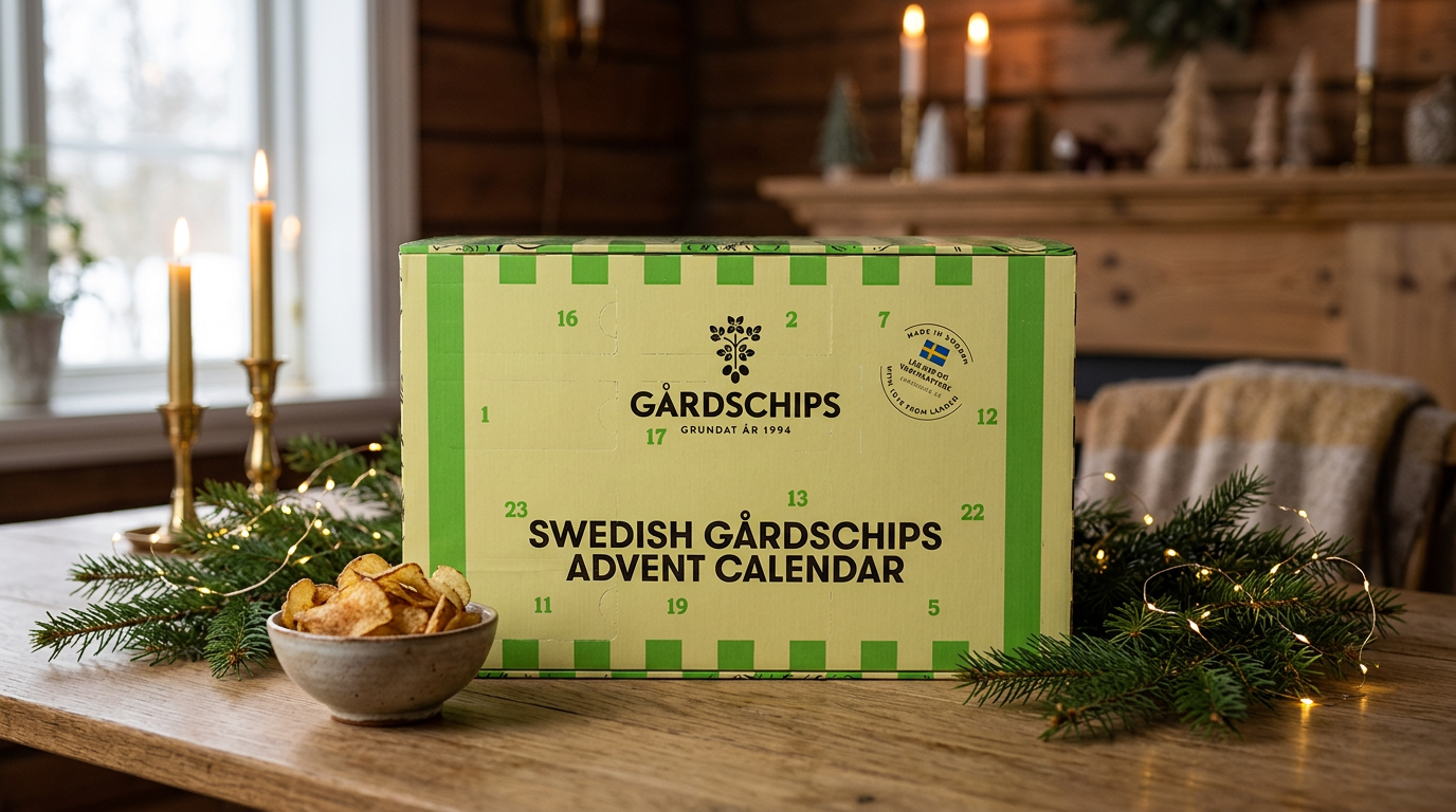 Gårdschips adventskalender 2026 i julmiljö