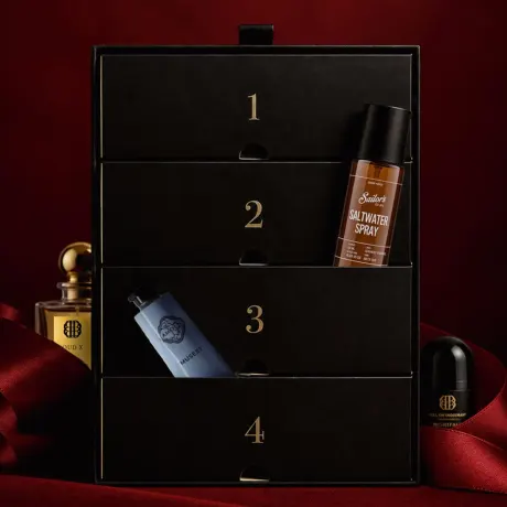 Gents adventskalender 2026 fotograferad med utvalda vårdprodukter