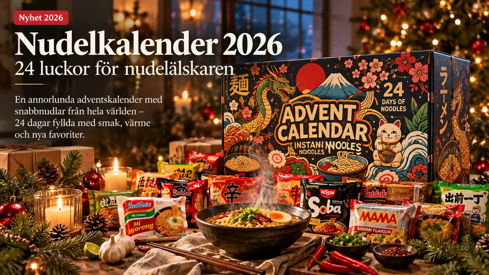 Nudelkalender 2026 – julig adventskalender med snabbnudlar