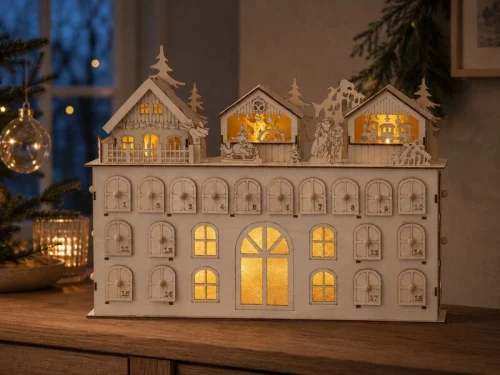 Adventskalender i trä med belysning