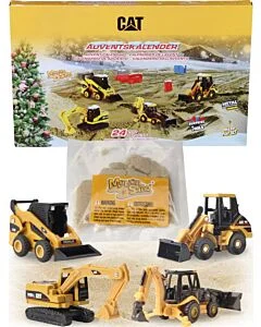 CAT Julkalender med anläggningsmaskiner i metall och magisk sand